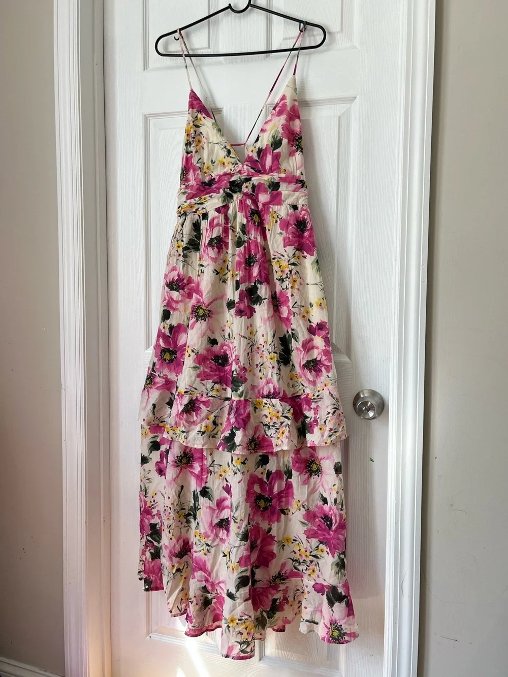Abercrombie & Fitch Floral Pink Spaghetti-Strap tiered ruffle maxi dress size L